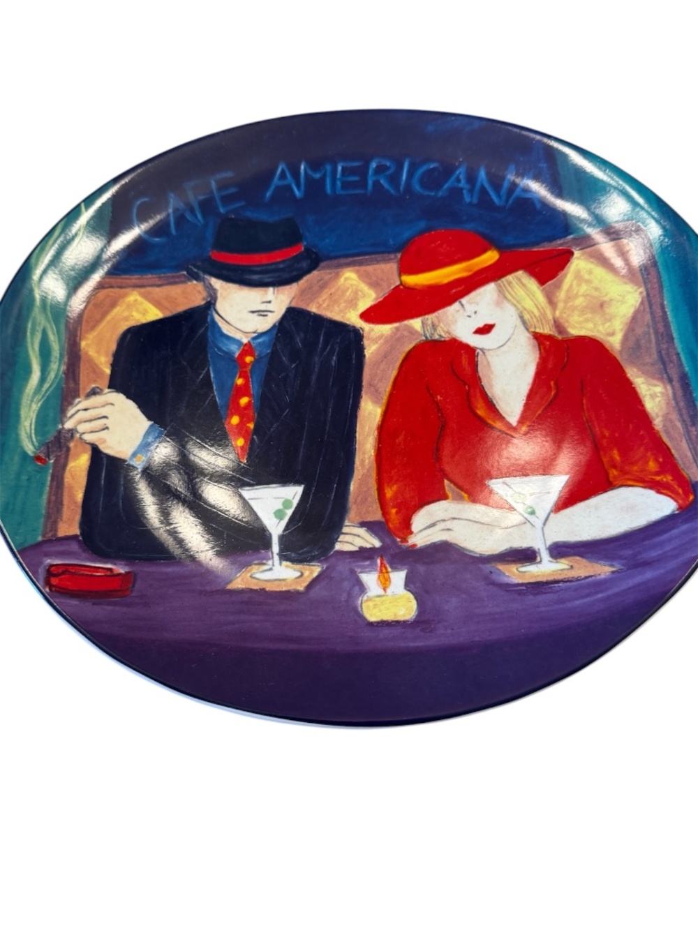 Vintage Sango‎ CAFE AMERICANA Oval Plate art decor Martini,cigar,couple serving